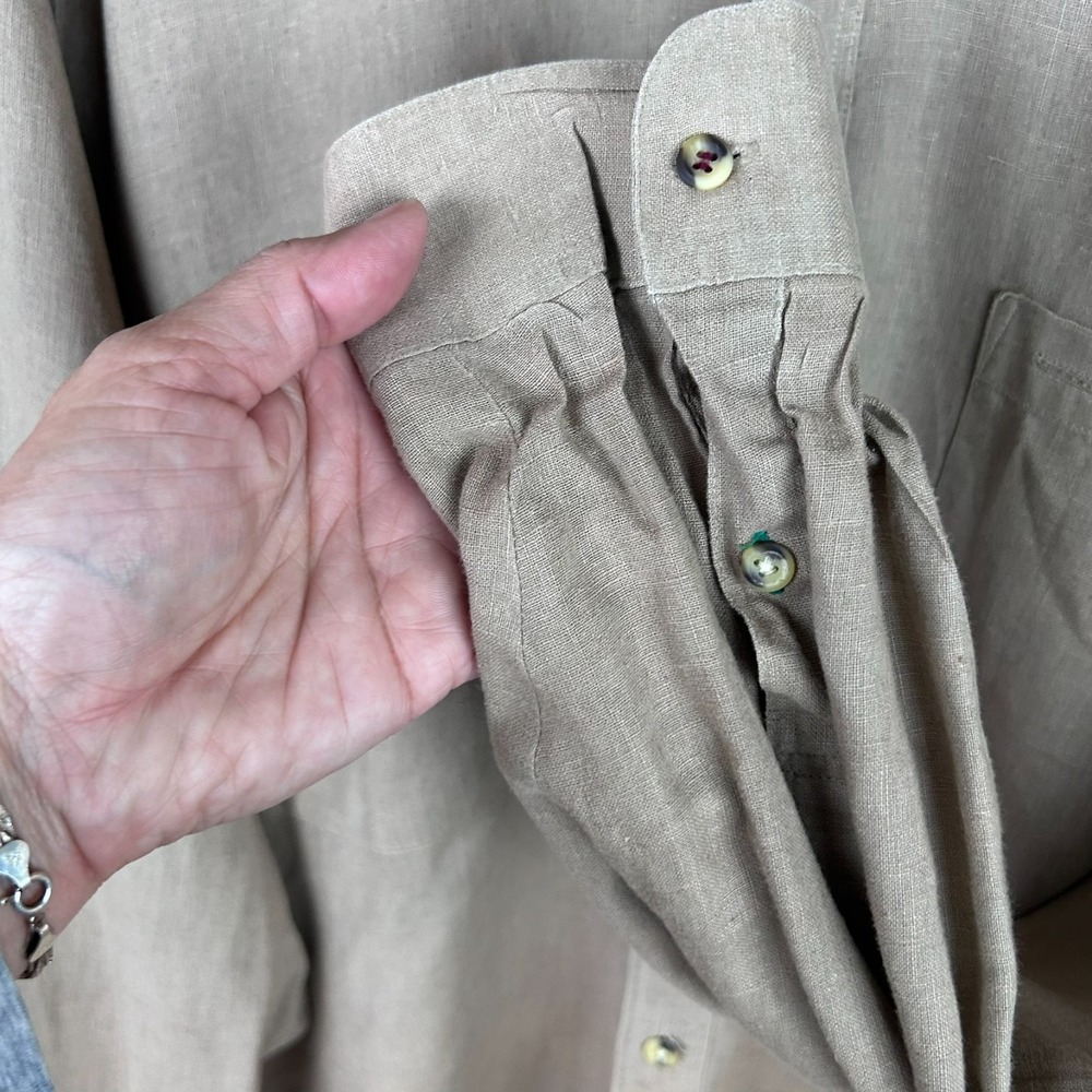 Tommy Hilfiger Men's Button Down Linen Safari Long Sleeve Shirt Khaki Size Large - Picture 8 of 16